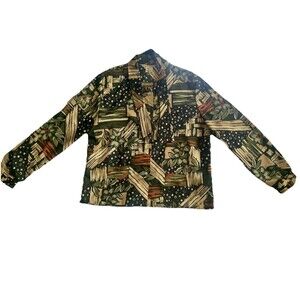 VTG 70 Disco Blouse Geometric floral long sleeve button down With Collar Tie